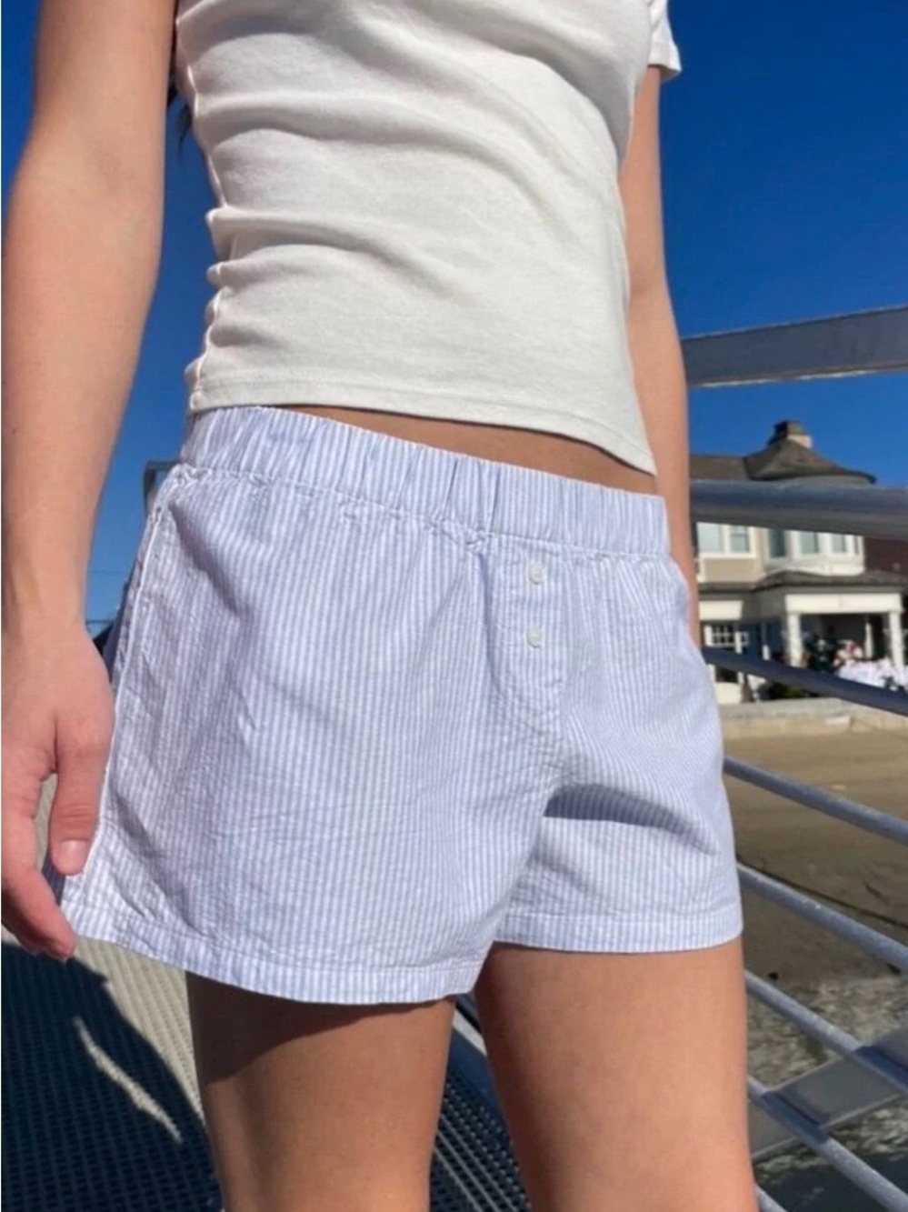 Brandy Melville Light Blue & White Striped Athletic Shorts